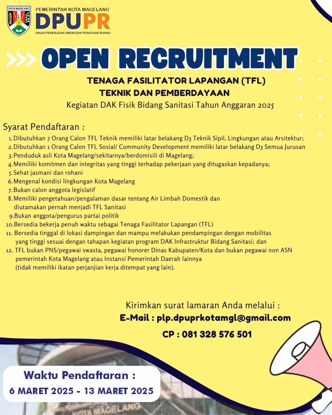 Open Recruitment Tenaga Fasilitator Lapangan Teknik dan Pemberdayaan DAK Bidang Fisik Sanitasi 